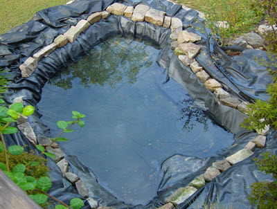 pond liner with rocks
